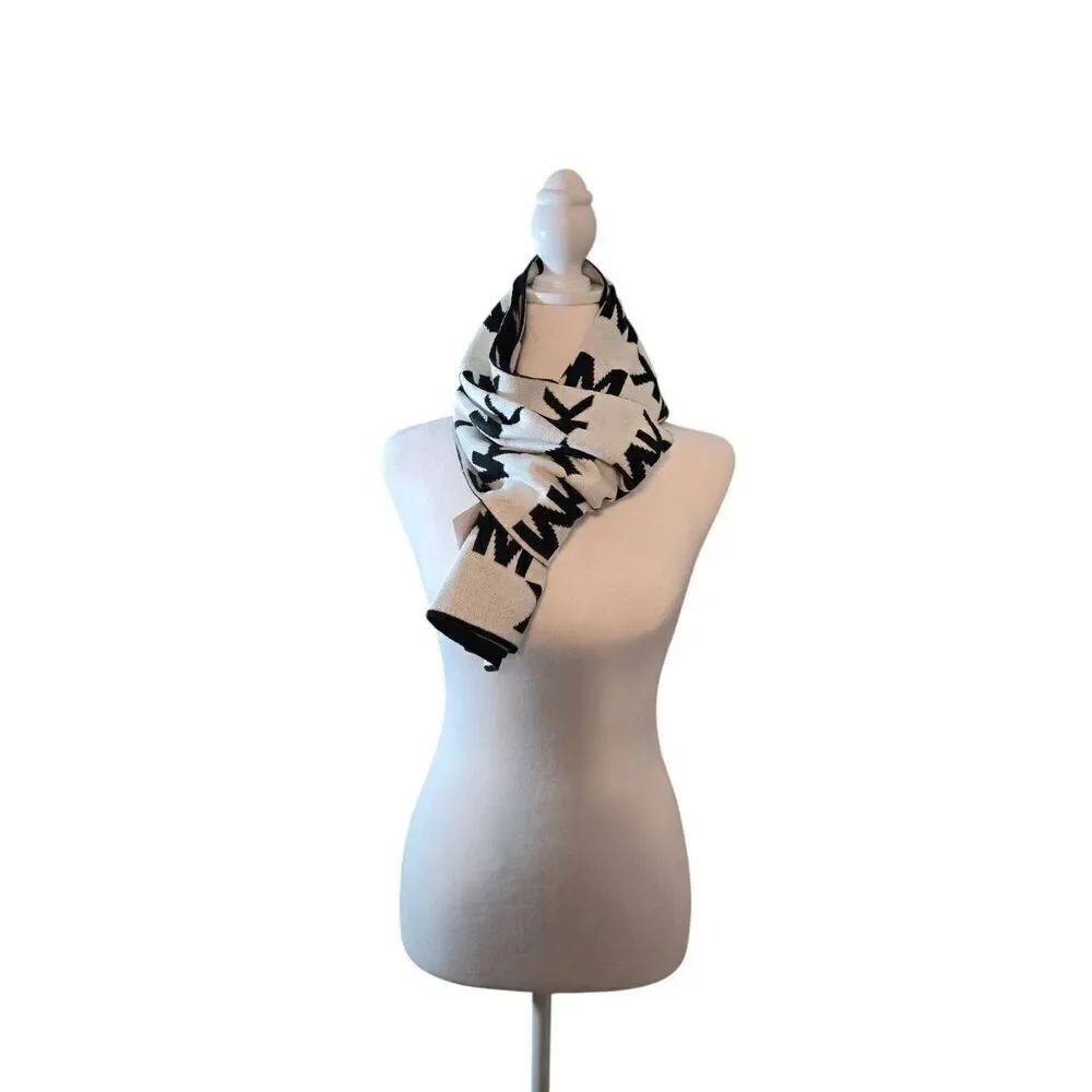 Michael Kors Women's Black/White MK Logo Reversible 65x10 Rectangle Scarf